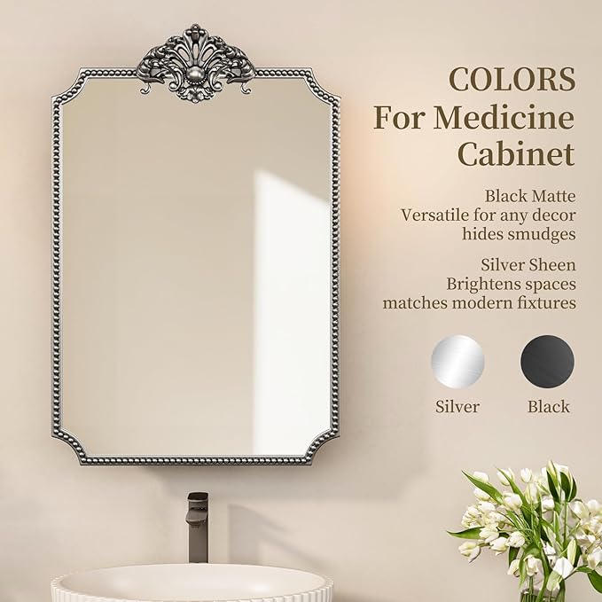 16x24 Inch Medicine Cabinets for Bathroom, Recessed or Surface Mount Medicine Cabinet Mirror，Medicine Cabinet Mirror with Storage, All-Metal Frame, Sturdy & Heavy Shelves, Easy Assembly(Silver)