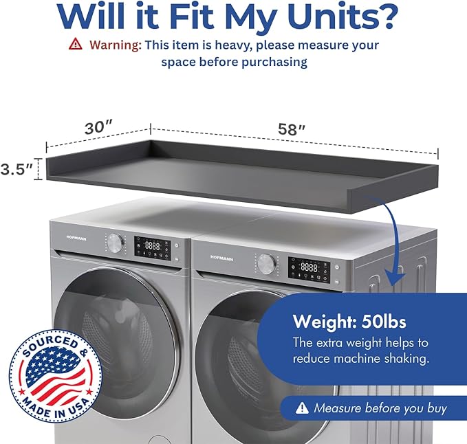 OfficeSimpli Washer Dryer Countertop, Made in USA, Non-Slip Pads, Laundry Room Wood Topper, Washer Dryer Cover for Top, Laundry Countertop, Laminate Finish (Slate Grey, Large (30" x 58"))