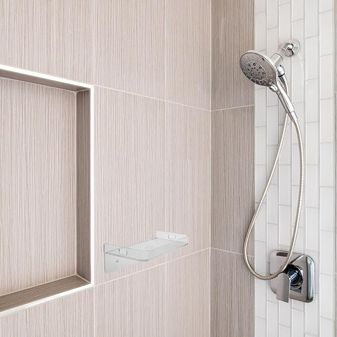 KALLORY Bathroom Wall Shelf Floating Wall-Mounted Organizer L-Shaped Storage Rack for Toilet Paper and Spice Holder Bathroom Vanity Storage
