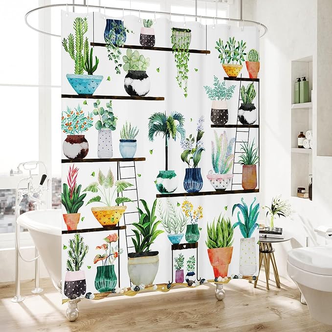 HMS Happy Memories Bohemian Plant Boho Floral Print Shower Curtain, Polyester Fabric Cloth for Bathroom Decor 72×72 Inch Standard Size with 12 Hooks, Also as Room Divider (Color 3)