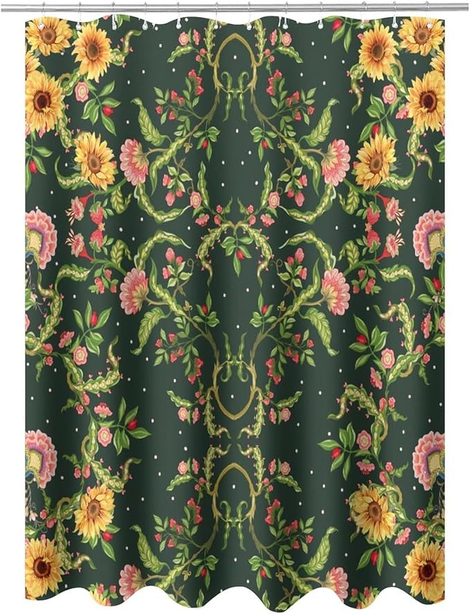 Modern Abstract William Morris Art Fabric Shower Curtain,Fantasy Galaxy Boho Floral Sunflower Hotel Quality,Machine Washable,72L x72W for Bathroom.