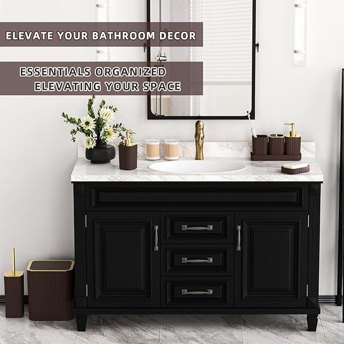 XLHOMO Bathroom Accessories Set - Gorgeous Bathroom Set, 10PC Brown Bathroom Accessories, Bathroom Accessory Set, Toilet Brush, Trash Can, Qtip Holder Dispenser & Soap Dispenser