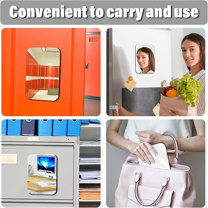 [2 Pack] 4x6 inch Magnetic Locker Mirror, Small Frameless Real Glass Mirror with Magnetic Backing, HD Reflection, Polished Safety Edges for School, Gym, Fridge & Toolbox