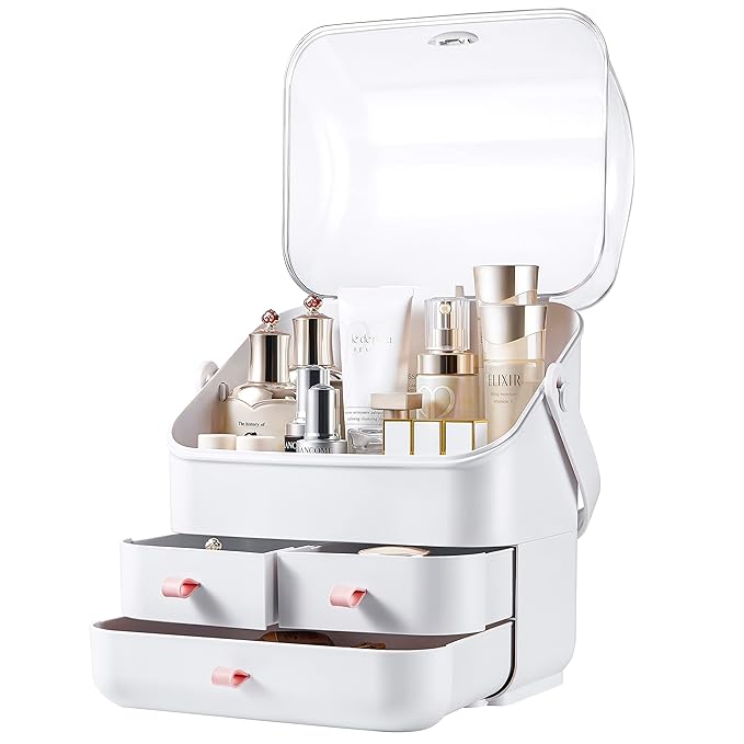 SUNFICON Makeup Organizer Holder Cosmetic Storage Box with Makeup Tray Holder Organizer Cosmetic Display Case