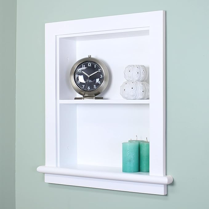 Fox Hollow Furnishings 14x18 Aiden Recessed Wall Niche Medicine Cabinet Replacement, in The Wall Bathroom Cabinet Insert Shelf/Shelves, Made in North America, Real Wood, NO MDF, Plain, White