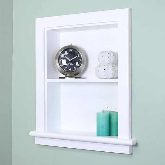 Fox Hollow Furnishings 14x18 Aiden Recessed Wall Niche Medicine Cabinet Replacement, in The Wall Bathroom Cabinet Insert Shelf/Shelves, Made in North America, Real Wood, NO MDF, Plain, White