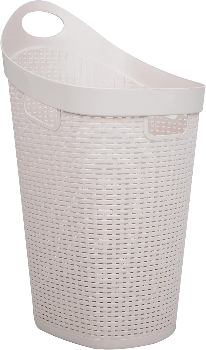 Mind Reader 60L Rolling Laundry Hamper, Clothes Basket, Wheels, Wicker Style, Plastic, 19.5"L x 14.75"W x 29.25"H, Ivory