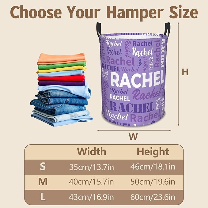Custom Name Laundry Basket, Personalized Collapsible Laundry Hamper with Name for Bathroom Bedrooms, Customized Dirty Clothes Hamper Storage Basket Gifts for Kids Boys Girls Baby Men Women