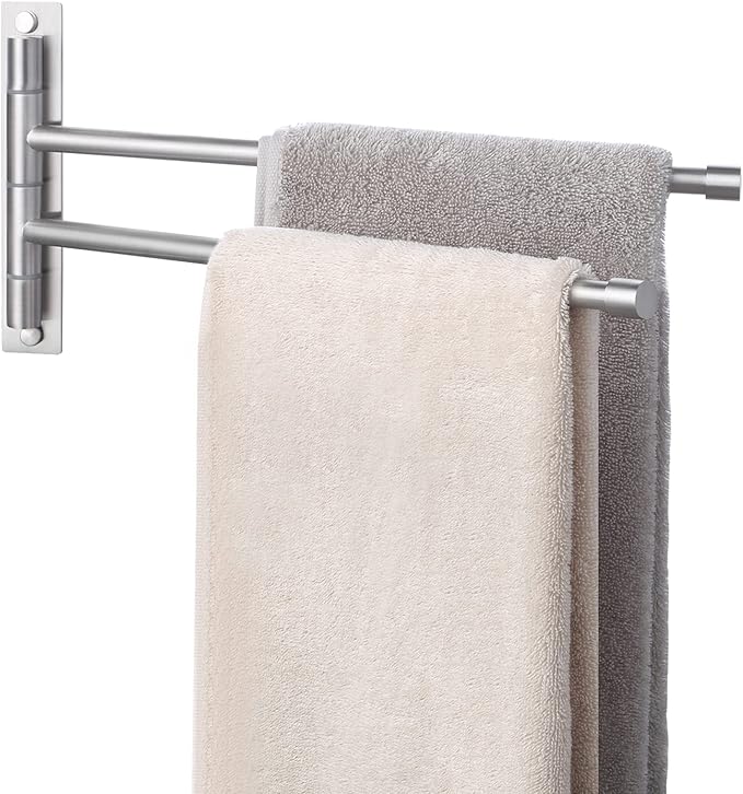 KES Bathroom Towel Bar 13.8 Inch Swing Mount Swing Out Arm Wall 2-Arm Towel Holder, SUS304 Stainless Steel Brushed Finish, A2102S2-2
