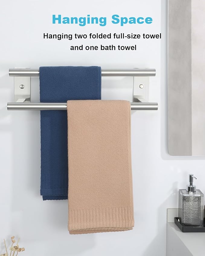 Alise Bathroom Double Towel Bar, 16 Inch Wall Mount Towel Holder, Towel Racks for Bathroom, SUS304 Stainless Steel Towel Hanger, Thickened Pipe with Strong Load-Bearing Capacity, Nickel