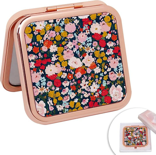 Compact Mirror for Purse Flower Small Floral Retro Folding Portable Pocket Mirror for Women Girls Travel Gift