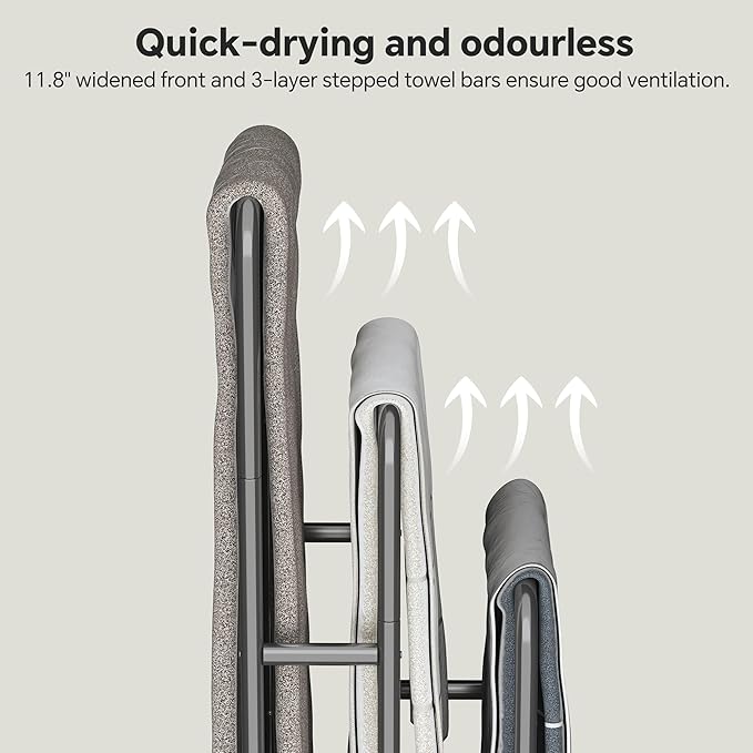 Homeiju Standing Towel Racks for Bathroom, Blanket Ladder, 3-Tier Towel Drying Rack, 15.6" L x 11.8" W x 41.7" H, Blanket Holder for Bedroom, Living Room,Rustic Brown