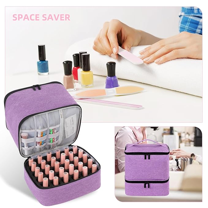 Travel Nail Polish Organizer, Holds 30 Bottles (15ml), Double-layer Nail Polish Carrying Case, Large Capacity Portable Storage Bag for Nail Varnish and Manicure Set