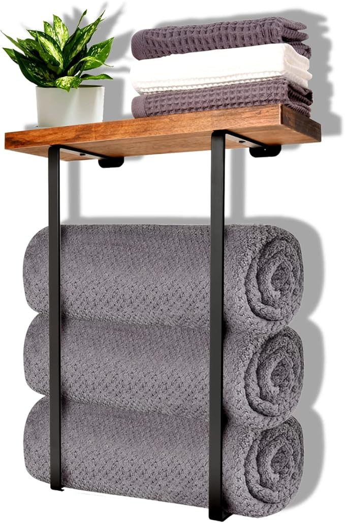 Joben Oligey Towel Racks for Bathroom Wall Decor,Bathroom Shelves,Black Minimalist Design Storage Organizer for Large Towels, Small Towels, Hand Towels,Spa, Salon, RV