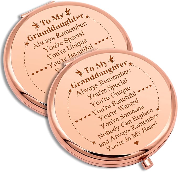2 PCS Granddaughter Gifts Idea for Birthday Encouragement Gift Compact Makeup Mirror for Granddaughter Folding Pocket Mirror for Her Grandchild Present from Grandma Christmas Graduation Present