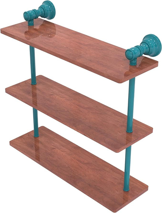 Allied Brass CL-5-16-IRW-GLT Carolina Collection 16 Inch Triple Wood Shelf, Glokzin Teal