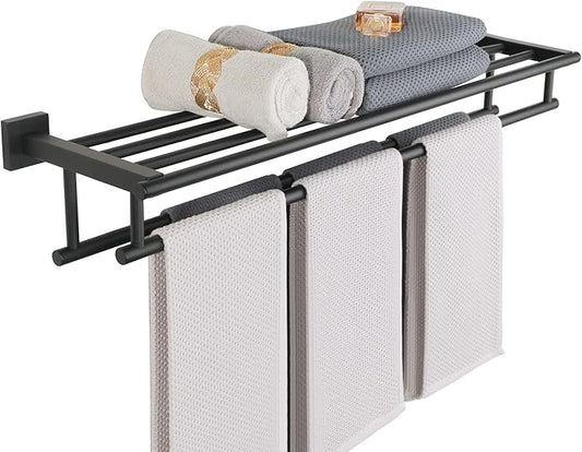 Alise Towel Rack for Bathroom Wall Mount,Double Towel Bars with Shelf,SUS304 Stainless Steel Towel Holder for Bathroom,Matte Black Towel Hanger for Bathroom,32 Inch