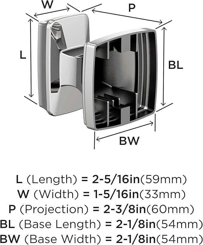 Amerock BH3603026 | Chrome Single Robe Hook | 2-1/8 in. (54 mm) Length Towel Holder | Revitalize | Towel Hook for Bathroom | Bathroom Hardware | Bath Accessories