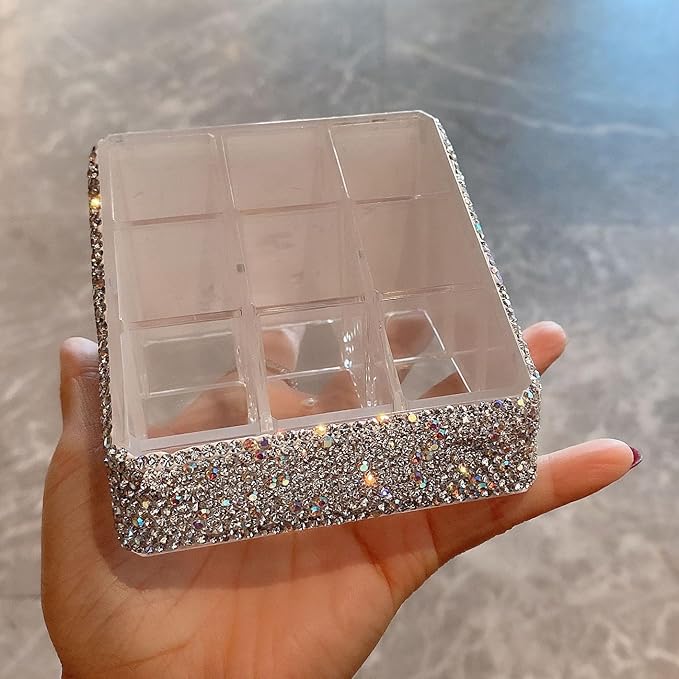 Bling Rhinestone 9-Compartment Lipstick Display Stand ?€? Elegant Desktop Lipsticks Organizer Box Holder for Lipsticks Lip Gloss (Silver)
