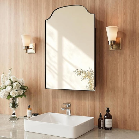 20x30 Inch Medicine Cabinet - Surface Mount or Recessed Bathroom Mirror Cabinet with Storage, Metal Framed, Sturdy & Easy Installation（Black）