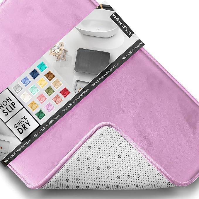 Clara Clark Bathroom Rugs, Velvet Memory Foam Bath Mat, Non-Slip, Machine Washable Bath Rugs - Dries Quickly, Ultra Soft Plush Bath Mats for Bathroom, 20 x 32, Lavender Dream