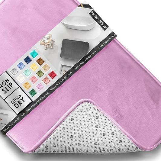 Clara Clark Bathroom Rugs, Velvet Memory Foam Bath Mat, Non-Slip, Machine Washable Bath Rugs - Dries Quickly, Ultra Soft Plush Bath Mats for Bathroom, 20 x 32, Lavender Dream
