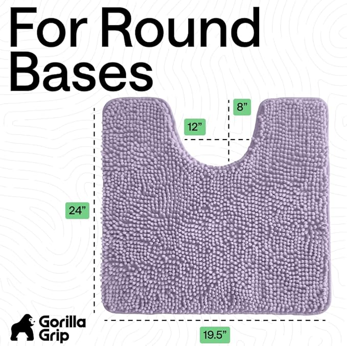 GORILLA GRIP Plush Absorbent Shaggy Chenille Bath Rug Mat for Oval Toilet Base with Rubber Backing, Machine Washable Rugs, Soft Microfiber Contour Mats for Toilets, Bathroom Decor, Lt Purple