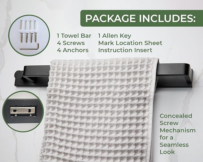 Saffron & Sage Towel Rack for Bathroom Wall Mounted, 17 Inch Heavy Duty Stainless Steel Bar, Easy Installation, Matte Black