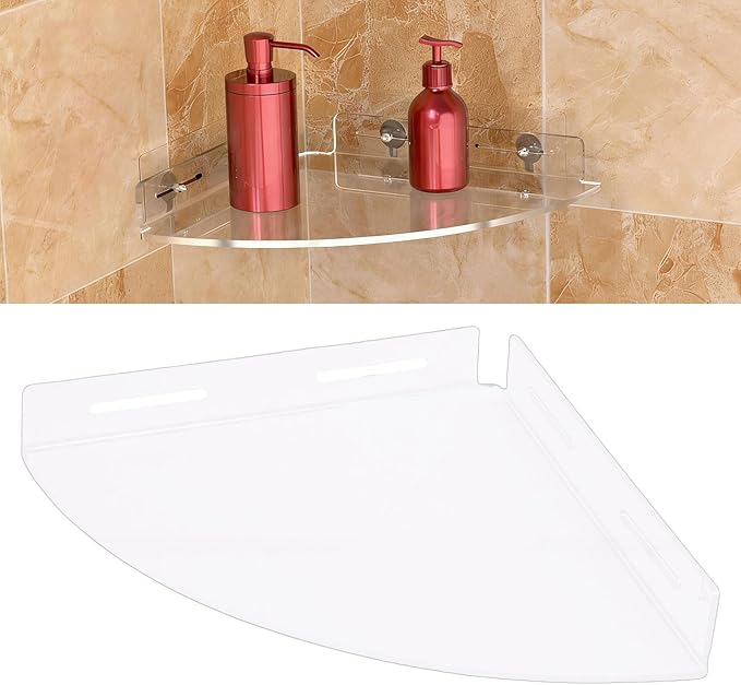 AUNMAS Acrylic Corner Floating Shelves, Strong Load Bearing No Drill Wall Mounted Bathroom Shelf for Bathroom Storage Organization (Transparent)