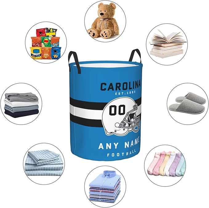 Custom Carolina Laundry Hamper - Personalized Football Style Laundry Basket - Customized Name And Number - Dirty Clothes Hamper Waterproof Large Capacity Hamper for Bedroom Bathroom Living Room
