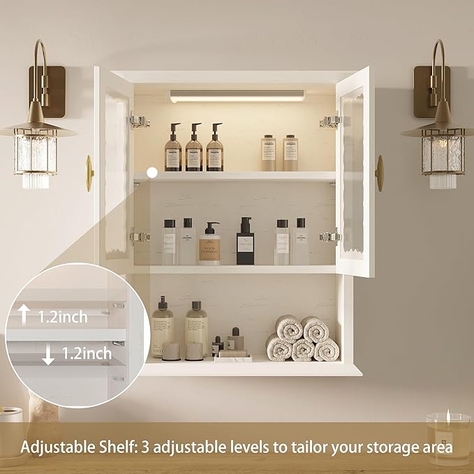 CJL Bathroom Wall Cabinet with Motion Sensor Led Light, Over The Toilet Storage Cabinet, 18.9'' x 23.6'' Medicine Cabinet of Mid-Century Modern Design with Acrylic Door, White