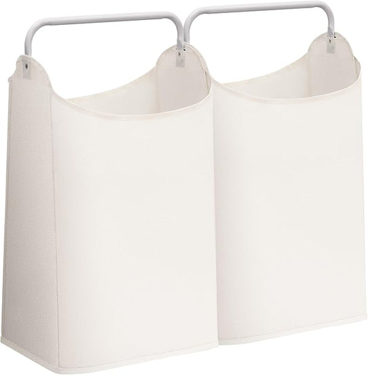 STORAGE MANIAC 2 Pack Large Laundry Hamper with Sturdy Metal Handle, Collapsible Laundry Basket, Freestanding Waterproof Clothes Hamper for Laundry Room, Bedroom, Dorm, Towels, Toys, White