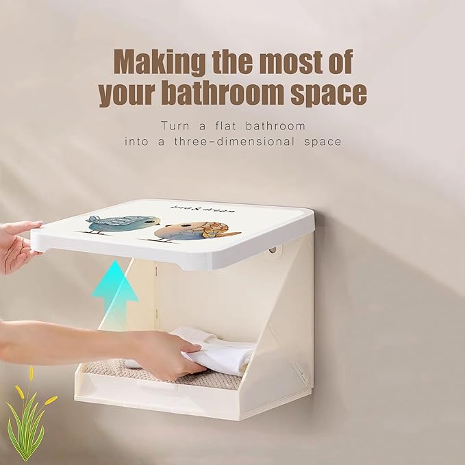 Bathroom Mural Clothes Folding Storage Box Waterproof Hanging Storage No-Punch Wall Mounted Bathroom Shelves over Toilet Mural space Saving,for Bathroom Storage&Home Decoration (Love Birds)