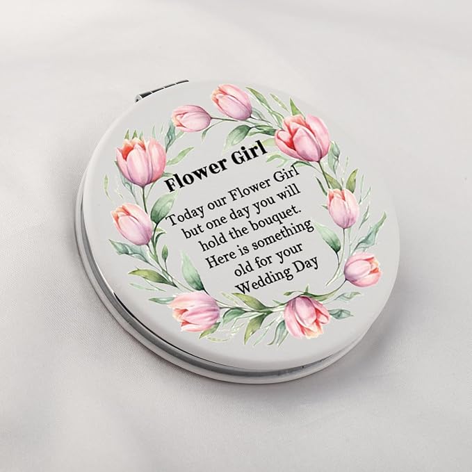WUSUANED Flowers Girl Makeup Mirror Proposal Gift (Flower Girl Mirror White)
