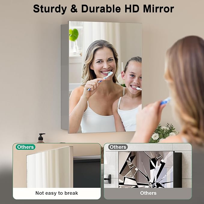 32x24 Inch Bathroom Medicine Cabinet with Mirror, Pre-Assembled Bathroom Medicine Cabinets, Surface/Recessed Wall Mounted Farmhouse Large Medicine Cabinet, Sliver