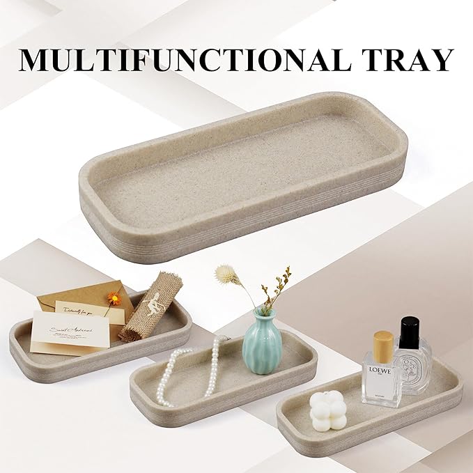 LIN CHUAN 6-Piece Bathroom Accessories Set, Bathroom Accessory Set with Soap Dispenser, Toothbrush Holder Set, Vanity Tray, Tumbler & 2 Cotton Swab Jars, Modern Stylish Bathroom Organizer(Beige)