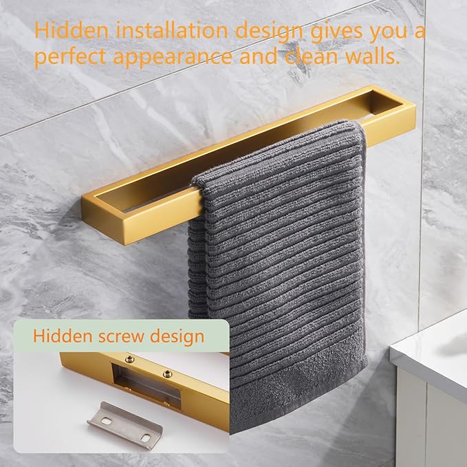 Miyili 15-3/4 Inch Bathroom Towel Bar Gold Stainless Steel Wall Mounted Hand Towel Holder for Kitchen