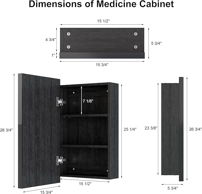 Black Bathroom Medicine Cabinet with Mirror,Beveled Aluminum Frame,16x27 Inch,Bathroom Mirror with Storage Wall Mounted,Medicine Cabinet Mirror,Assembly Required