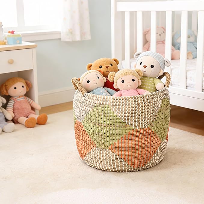 Laundry Baskets Hamper, 3 Pack Seagrass Baskets, Handwoven Woven Laundry Hamper with Handles, 56L, 28L, 15L for Decor Storage of Dirty Clothes,Toys and Blankets in Bathroom, Nursery, Living Room