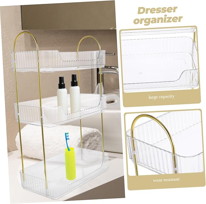 OUNONA Tiered Bathroom Organizer Storage Rack for Toiletries Makeup and Kitchen Spices Space-Saving Countertop Shelf for Bathroom and Vanity Use