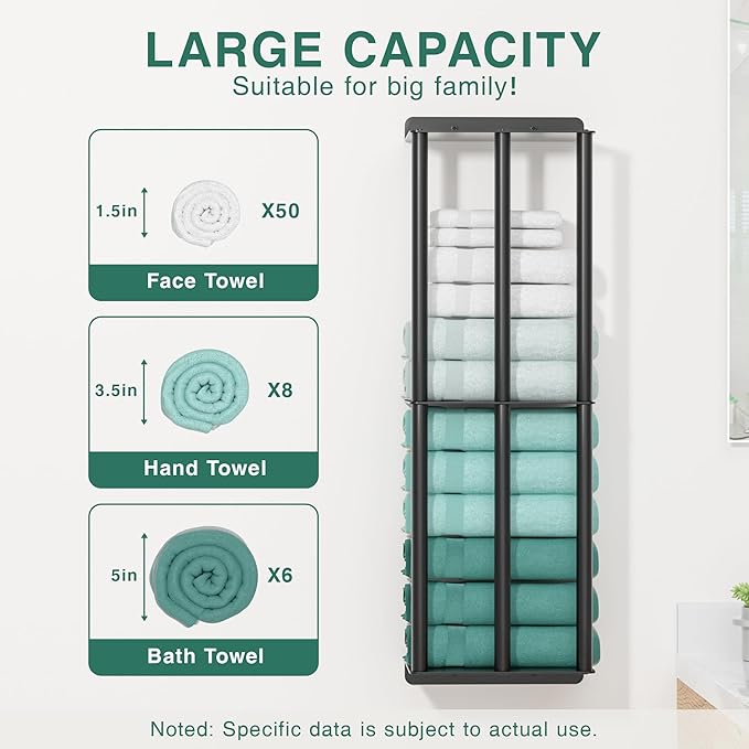 susswiff Towel Racks for Bathroom: 26 Inch Wall Mounted Towel Holder, Upgrade 2-Tier Towel Rack with 3-Vertical-Bars and 3-Steel-Shelves, for Modern Decor Bathroom Towel Storage (Matte Black)