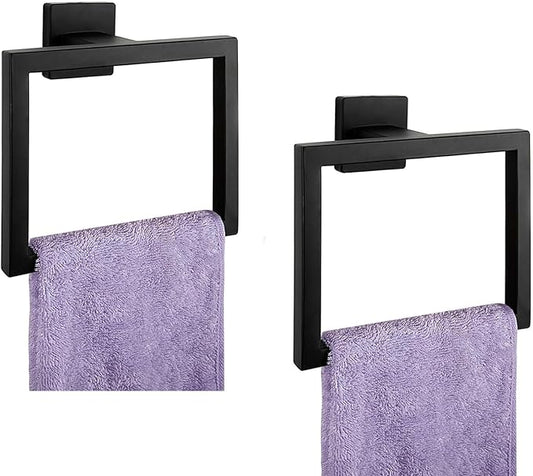 2PCS Matte Black Towel Ring - Modern Hand Towel Holder for Bathroom - SUS304 Stainless Steel Bathroom Towel Ring Wall Mounted - Bathroom Towel Rack - Black Towel Hanger
