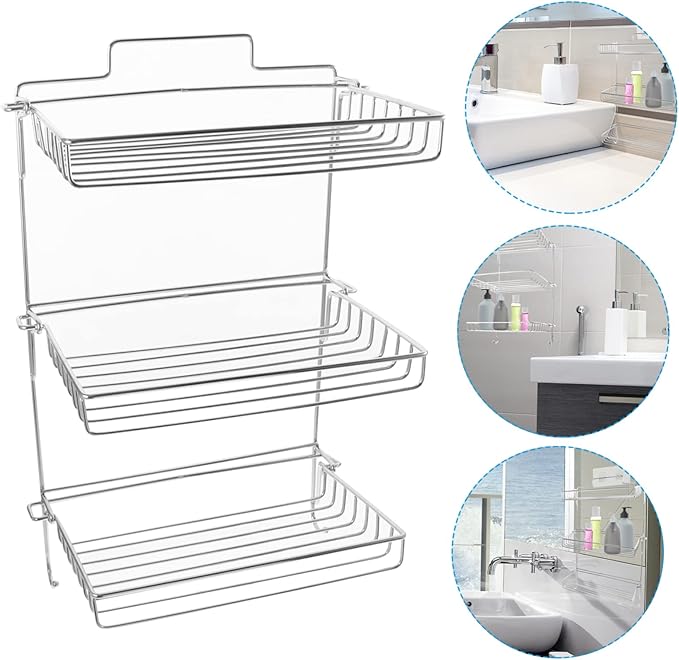 Stainless Steel Folding Storage Rack Adhesive Wall Mount Bathroom Shelves No Punch Sundry Rack