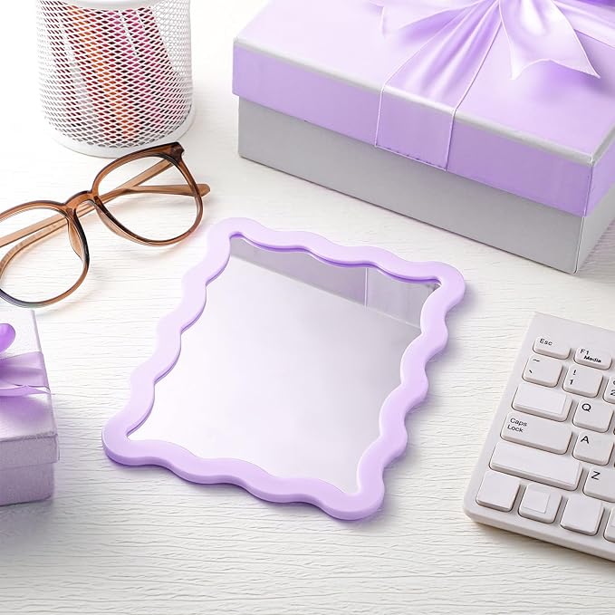 Leinuosen 1 Pcs Scalloped Magnetic Locker Mirror Small Real Glass Makeup Mirror with Magnetic Backing Cute Locker Decorations for Office Cabinet Lockers Accessories (5 x 7 Inch,Purple)