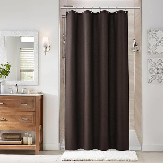 Naturoom Chocolate Brown 48 Inch Shower Curtain - Stall Narrow Half Linen Ultra Thick Fabric Shower Curtain Set with Hooks, Boho Farmhouse Rustic RV Camper Bath Curtains for Bathroom, 48x72