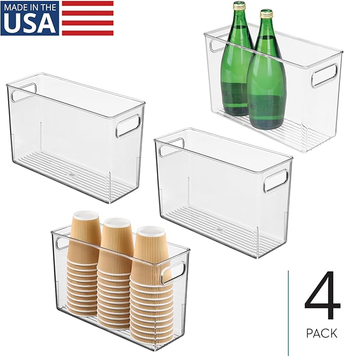 iDesign Tall Plastic Storage Bin with Handles for Fridge or Freezer - Set of 4 - Clear - Made in USA