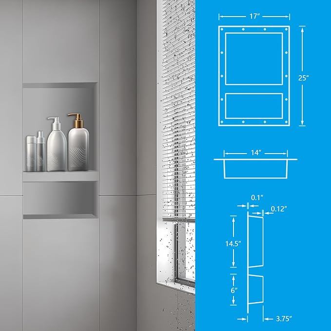 Uni-Green Ready Tile Double Shelf Shower Niche 25" x 17" x 4" Dimensions - Toiletry and Bathroom Niche Storage- Simple Installation with Texture Surface Shower Cubby Double Shelves