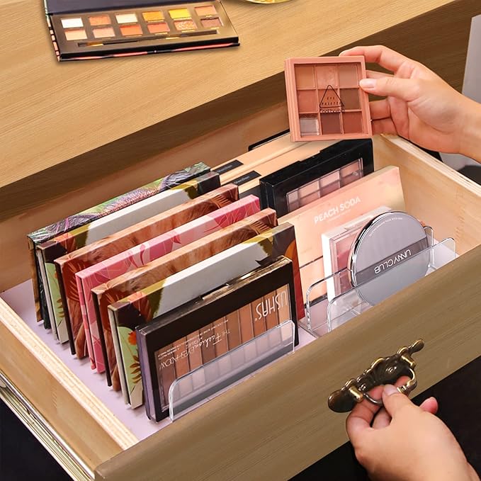 Lolalet [2 Pack] Clear Acrylic Makeup Palettes Organizer, Divided Sections Stand Rack For Eyeshadows Contours Bronzers Blush Face Powder, Cosmetics Display Storage Holder ?€? 14 Slots