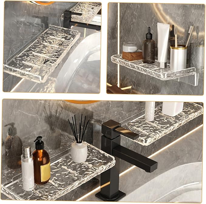 Healifty 2pcs Floating Shelf Wall Mount Storage Rack Toiletries Display for Laundry Room