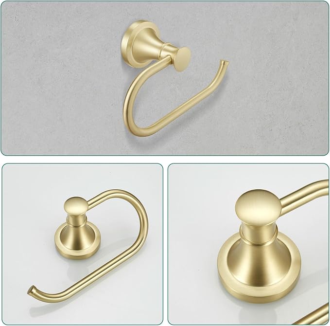 Hoimpro Brushed Gold 4-Piece Bathroom Bath Set, Wall Mount Bathroom Hardware Fixture (Adjustable Towel Bar Rack, Towel Ring Holder, Paper Towel Holder, Double Towel Hook), Bathroom Accessories
